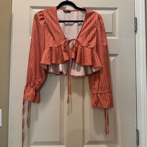 Peach Long sleeve tie blouse